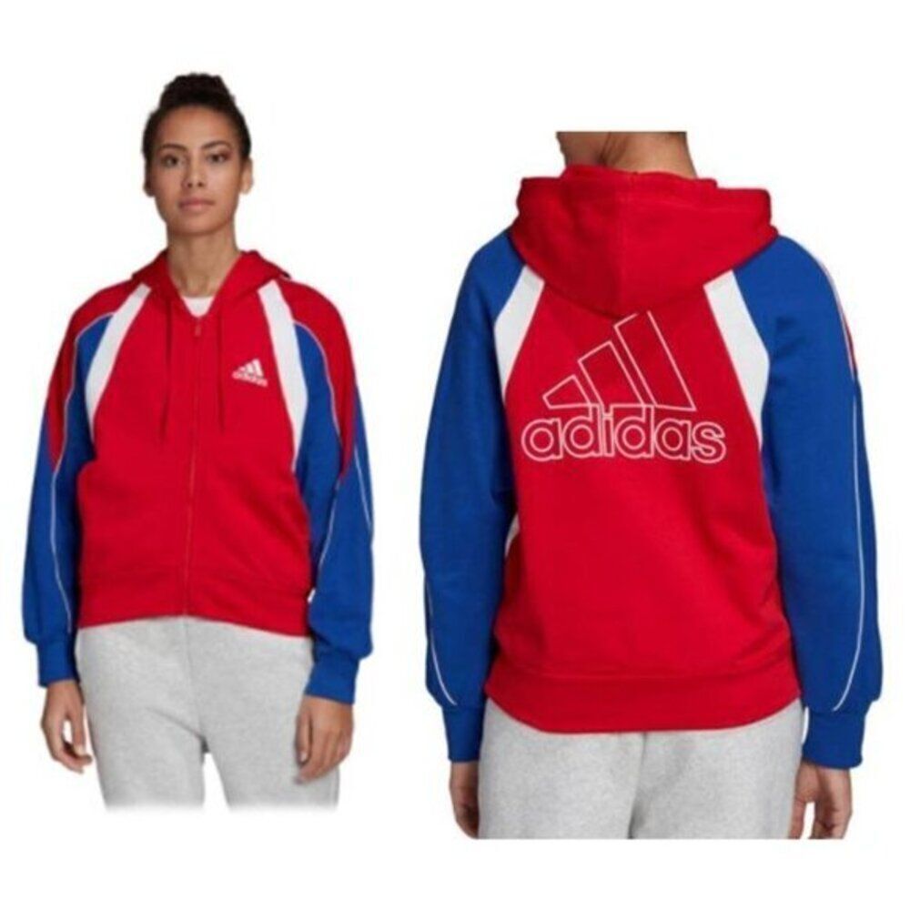 Adidas Women's Jacket Performance Logo Varsity Cotton Sport Hoodie Blue Medium - Picture 3 of 4